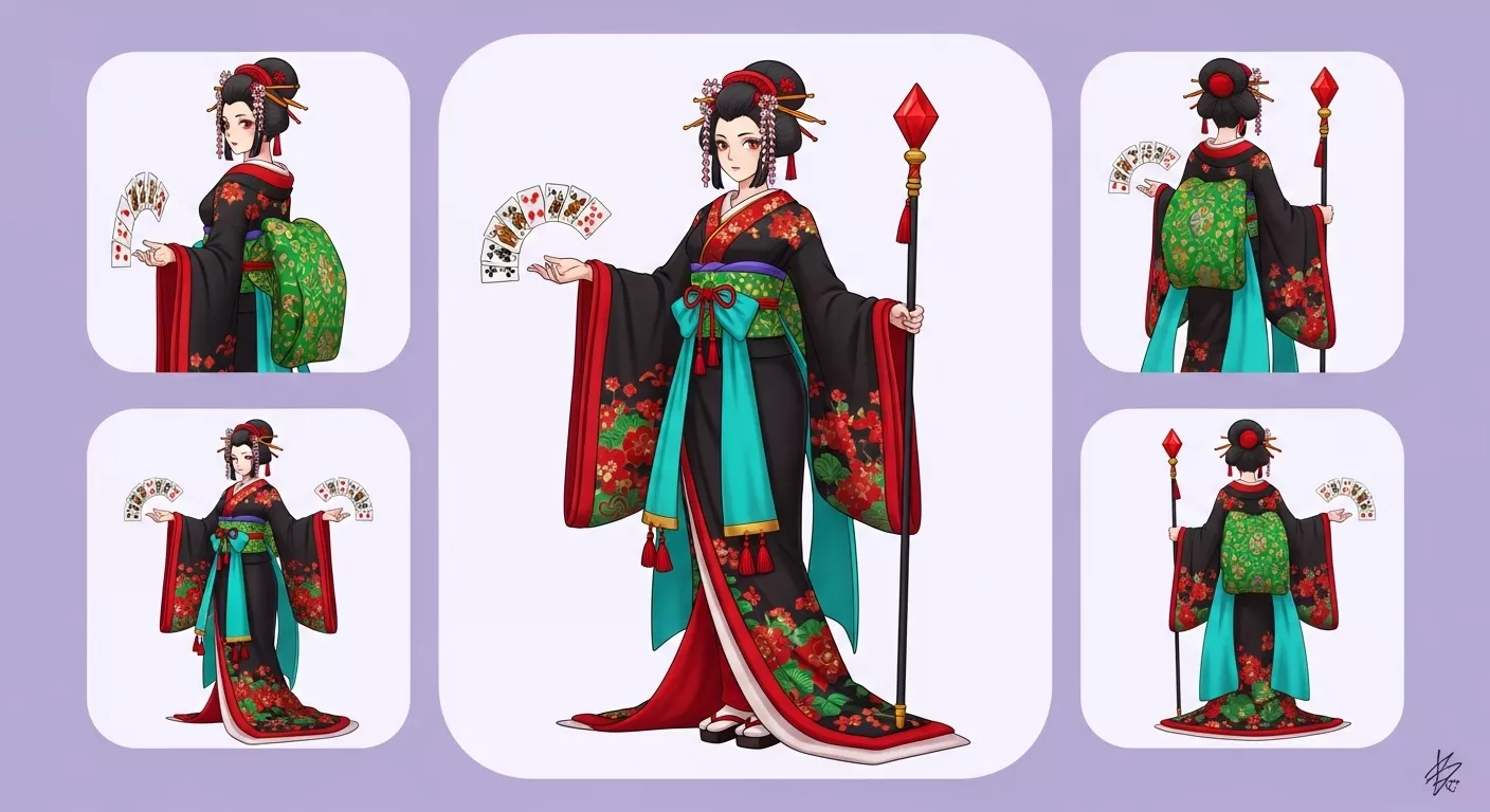 stylish character from multiple angles.